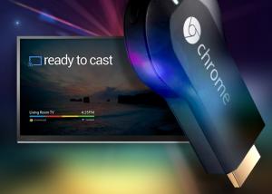 جهاز Google Chromecast  مع جهاز التحكم عن بعد الخاص بتلفازك